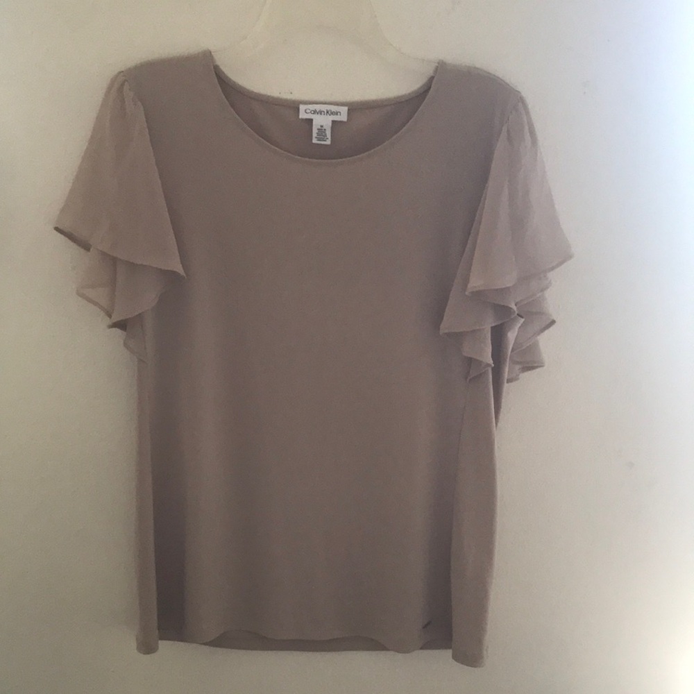 Calvin Klein Women's Beige Ruffle Sleeve Blouse
